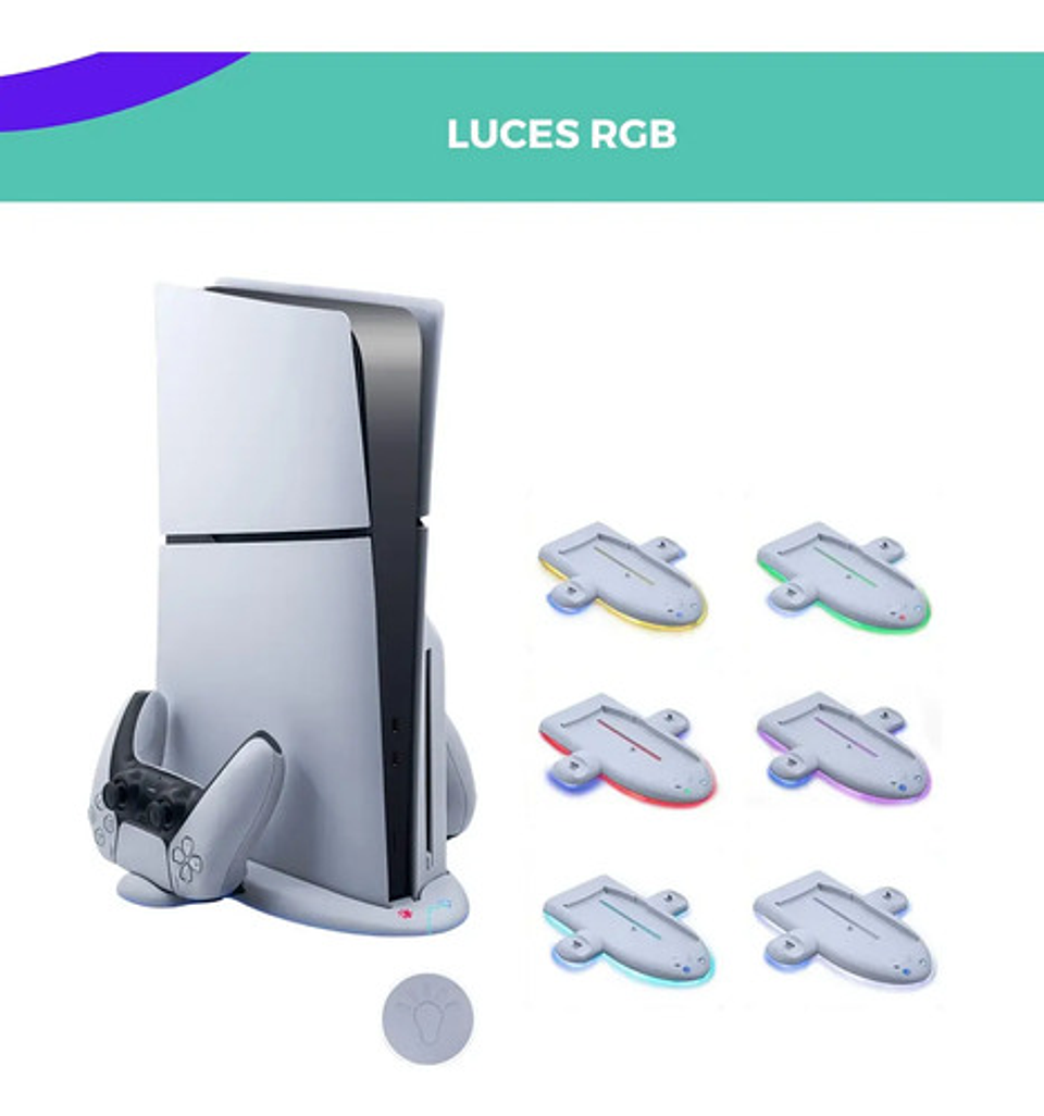 Base Soporte Para Ps5 Slim Estacion De Carga Luces Rgb Touch 7