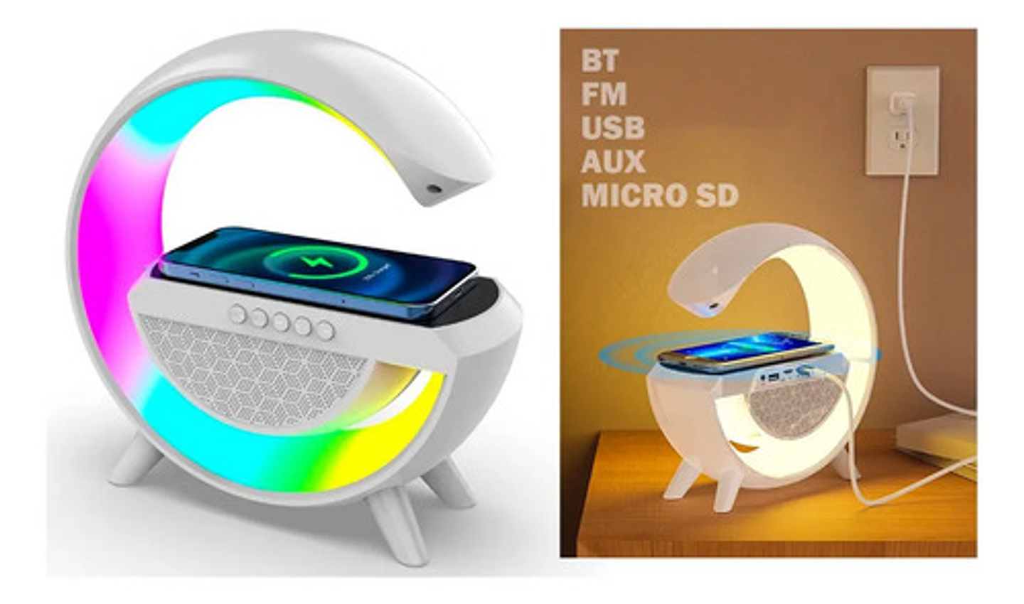 Cargador Inalambrico Parlante Bluetooth Lampara Usb Radio Color Blanco 2