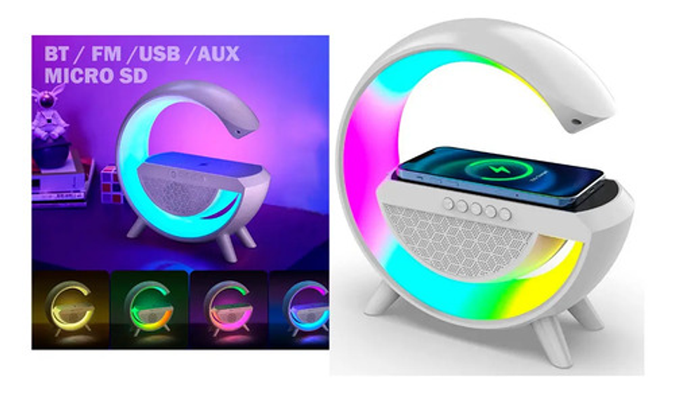 Cargador Inalambrico Parlante Bluetooth Lampara Usb Radio Color Blanco 6