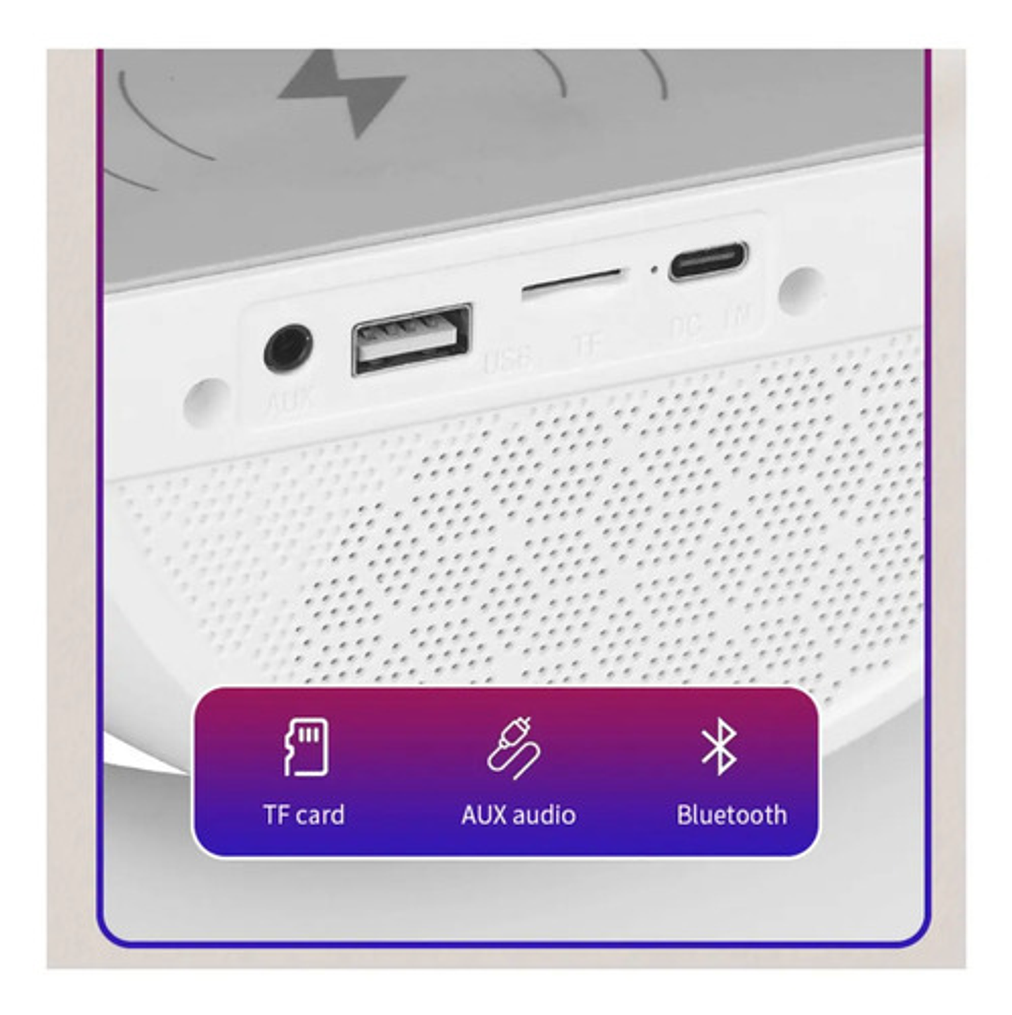 Cargador Inalambrico Parlante Bluetooth Lampara Usb Radio Color Blanco 10