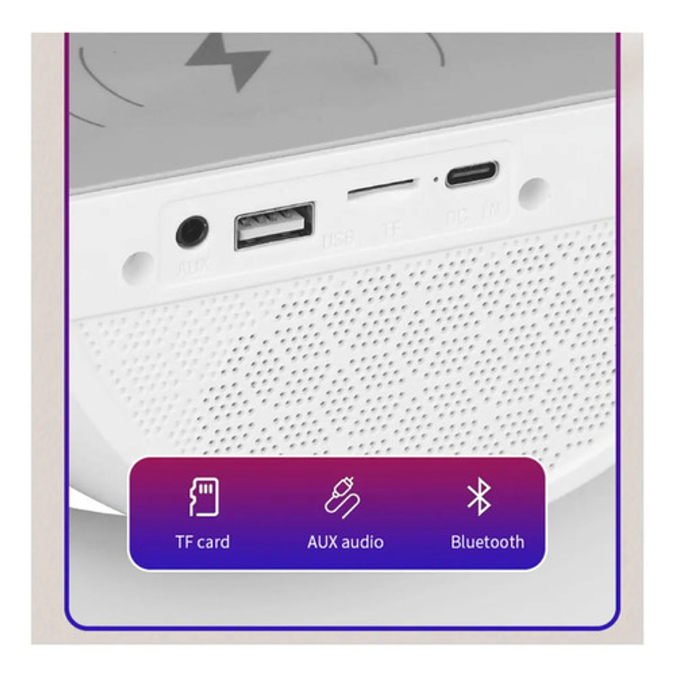 Cargador Inalambrico Parlante Bluetooth Lampara Usb Radio Color Blanco 10