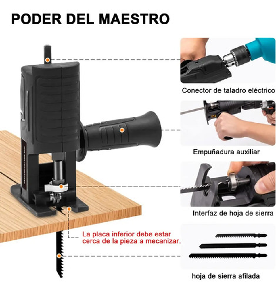 Sierra Caladora Adaptador De Taladro Eléctrico + 3 Sierras 4