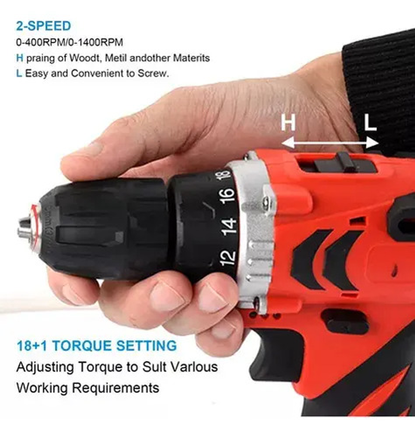 Taladro Inalámbrico 24v Taonuokeyi 2 Baterías 3/8  Led Bricolaje Rojo 7