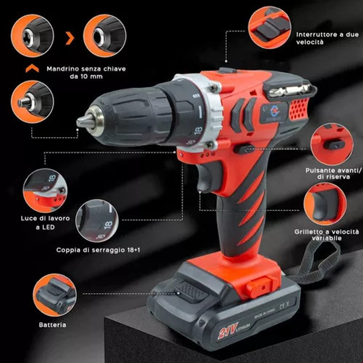 Taladro Inalámbrico 24v Taonuokeyi 2 Baterías 3/8  Led Bricolaje Rojo 8