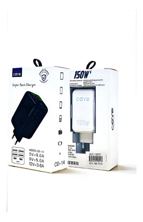 Cargador Rápido 150w Thek 4 Usb 2 Tipo C Universal Modelo Cd-14 Blanco