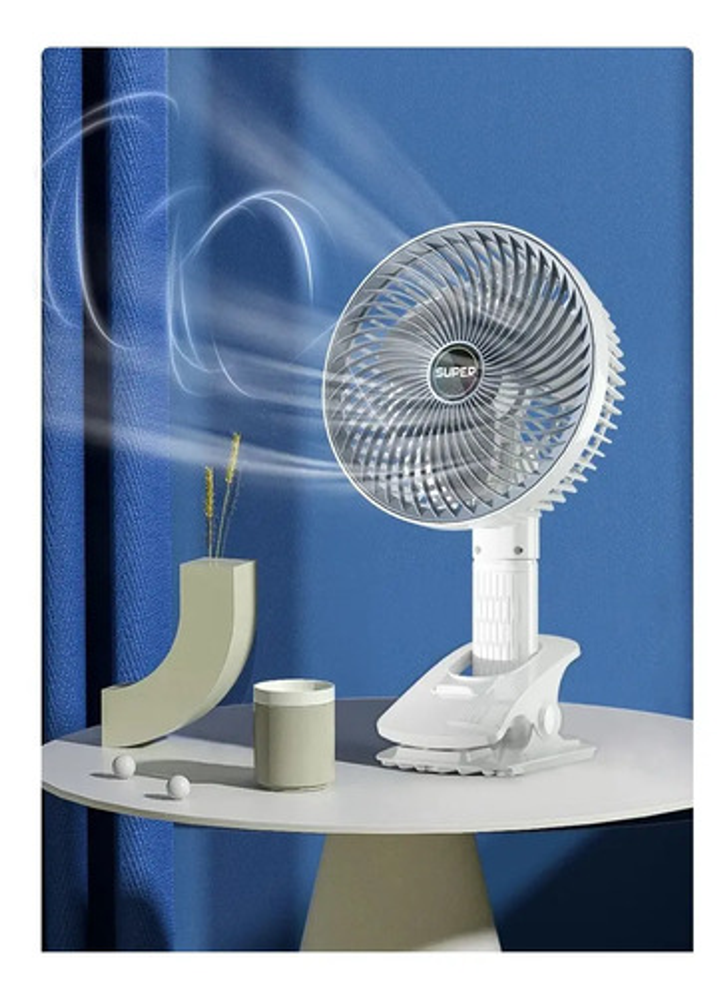 Ventilador Escritorio Recargable Silencioso Multifuncional Blanco Gris Plástico 3 3
