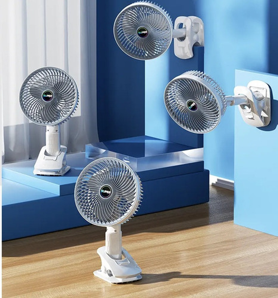 Ventilador Escritorio Recargable Silencioso Multifuncional Blanco Gris Plástico 3 4