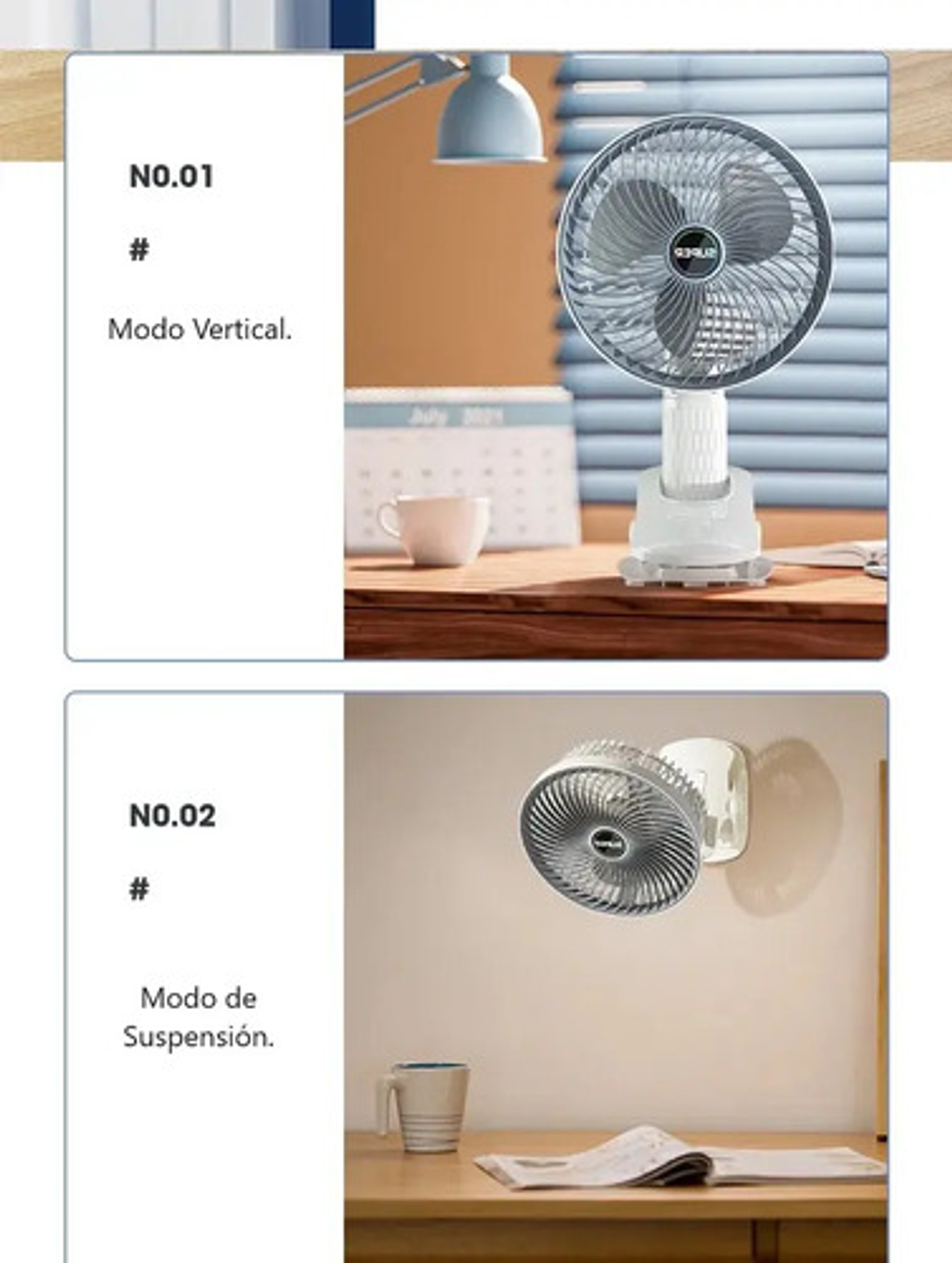 Ventilador Escritorio Recargable Silencioso Multifuncional Blanco Gris Plástico 3 5