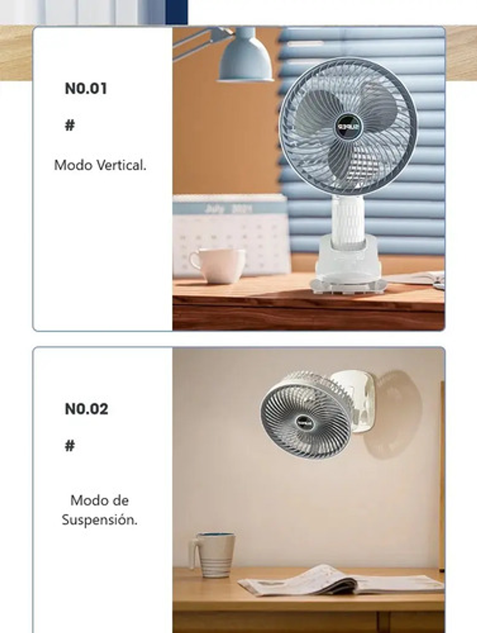 Ventilador Escritorio Recargable Silencioso Multifuncional Blanco Gris Plástico 3 5