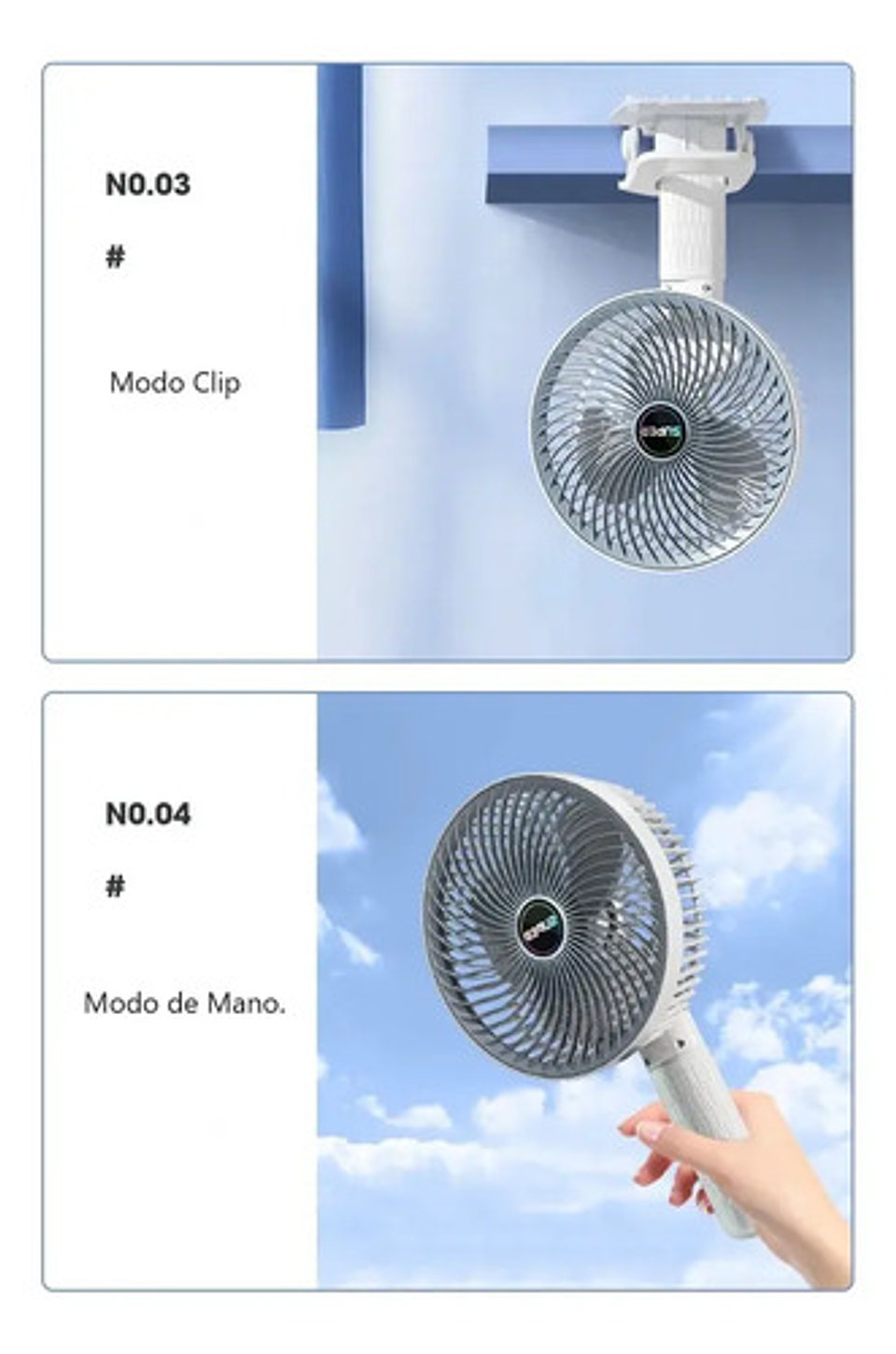 Ventilador Escritorio Recargable Silencioso Multifuncional Blanco Gris Plástico 3 6