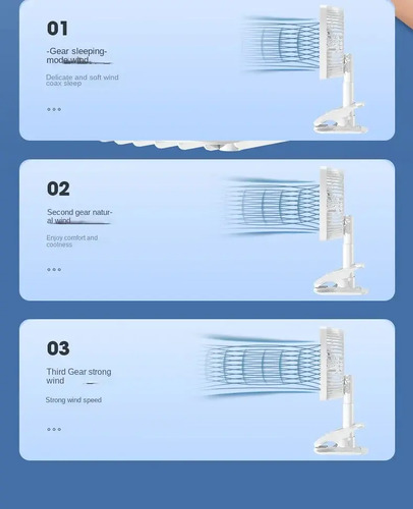 Ventilador Escritorio Recargable Silencioso Multifuncional Blanco Gris Plástico 3 7