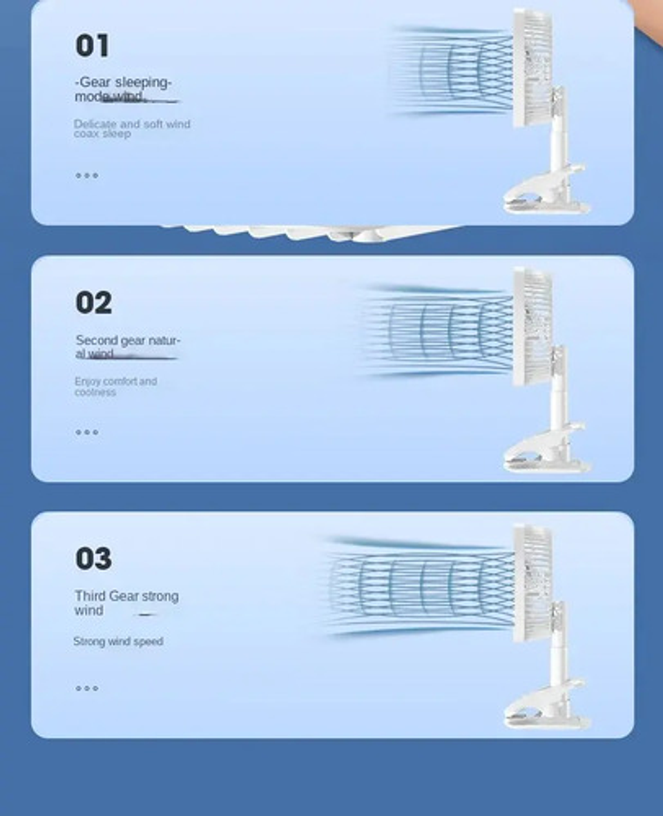 Ventilador Escritorio Recargable Silencioso Multifuncional Blanco Gris Plástico 3 7
