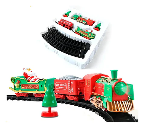 Tren Navideño Eléctrico 17 Piezas Con Rieles Merry Christmas