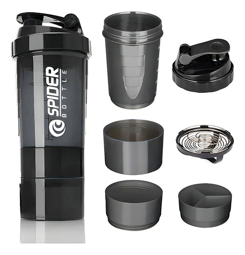 Shaker Proteina Botella Fitness Mezclador Batidos Color Negro