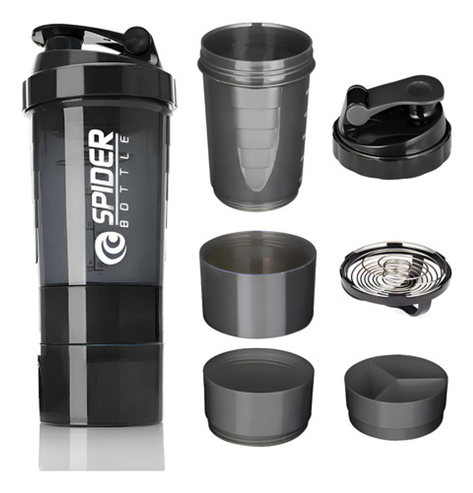 Shaker Proteina Botella Fitness Mezclador Batidos Color Negro 1