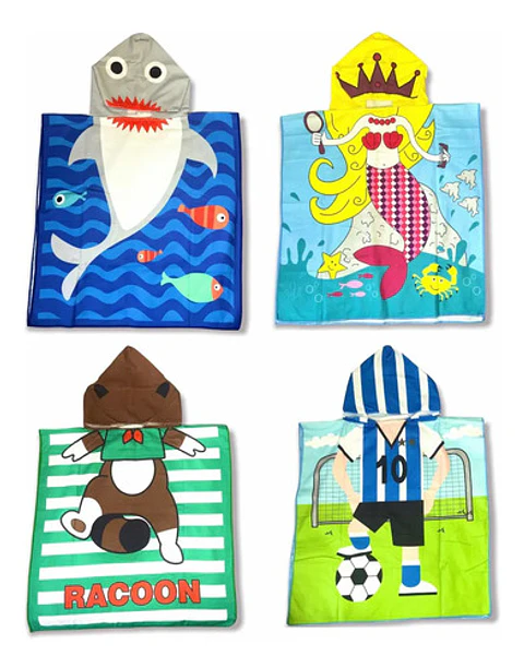X4 Toalla Infantil  Capucha 60×120 Cm Algodón Varios Diseños
