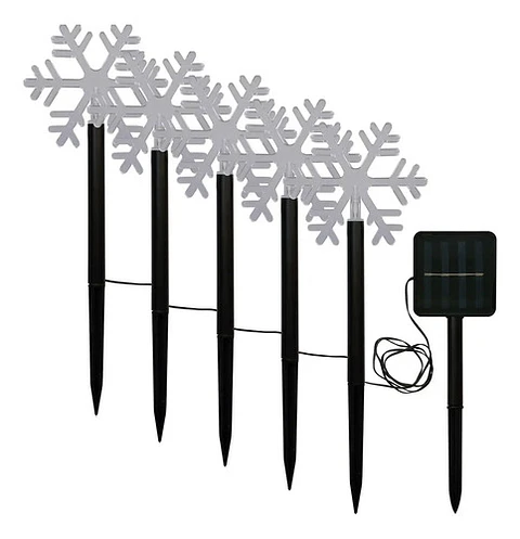 Luces Solares De Estaca Forma Nieve Led Cálido Pack 5 Unidades Black Negro