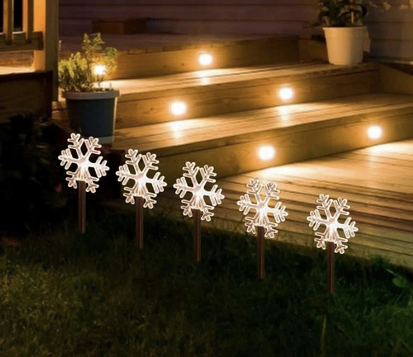 Luces Solares De Estaca Forma Nieve Led Cálido Pack 5 Unidades Black Negro 6