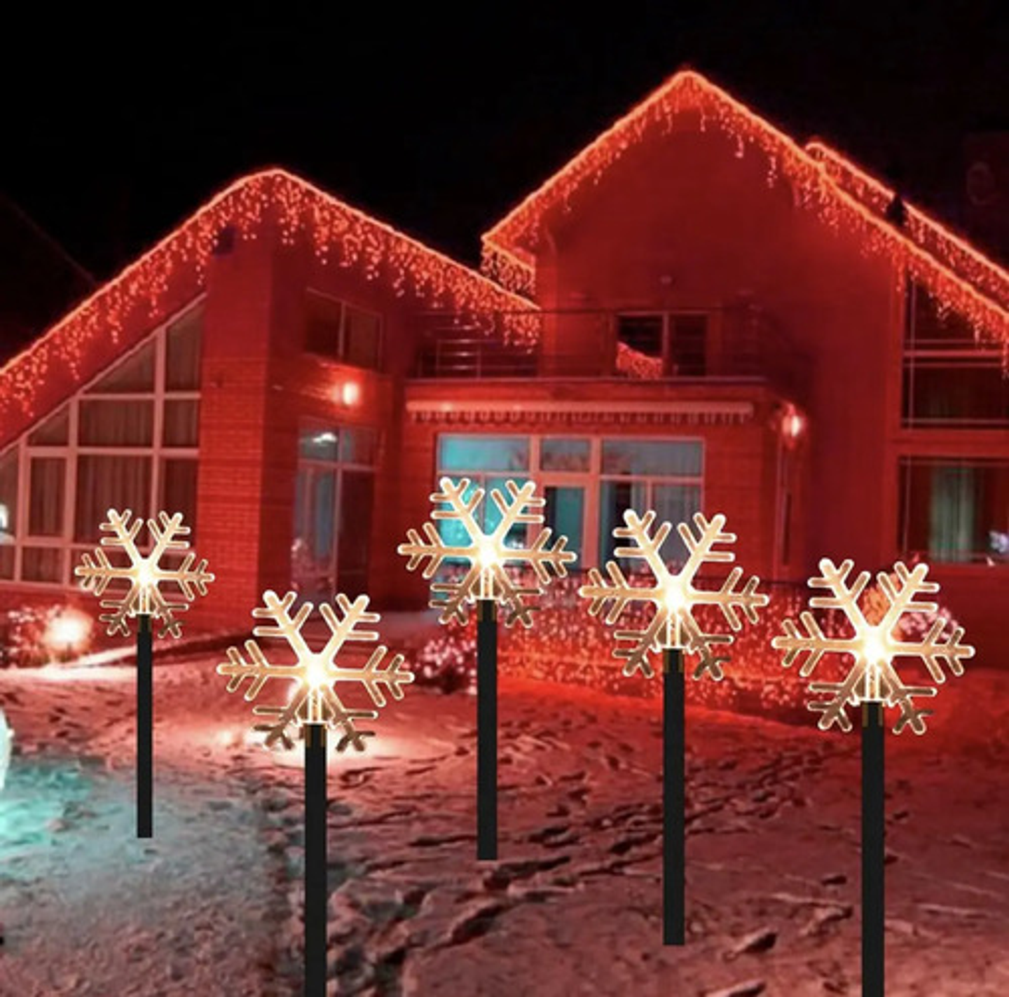 Luces Solares De Estaca Forma Nieve Led Cálido Pack 5 Unidades Black Negro 7