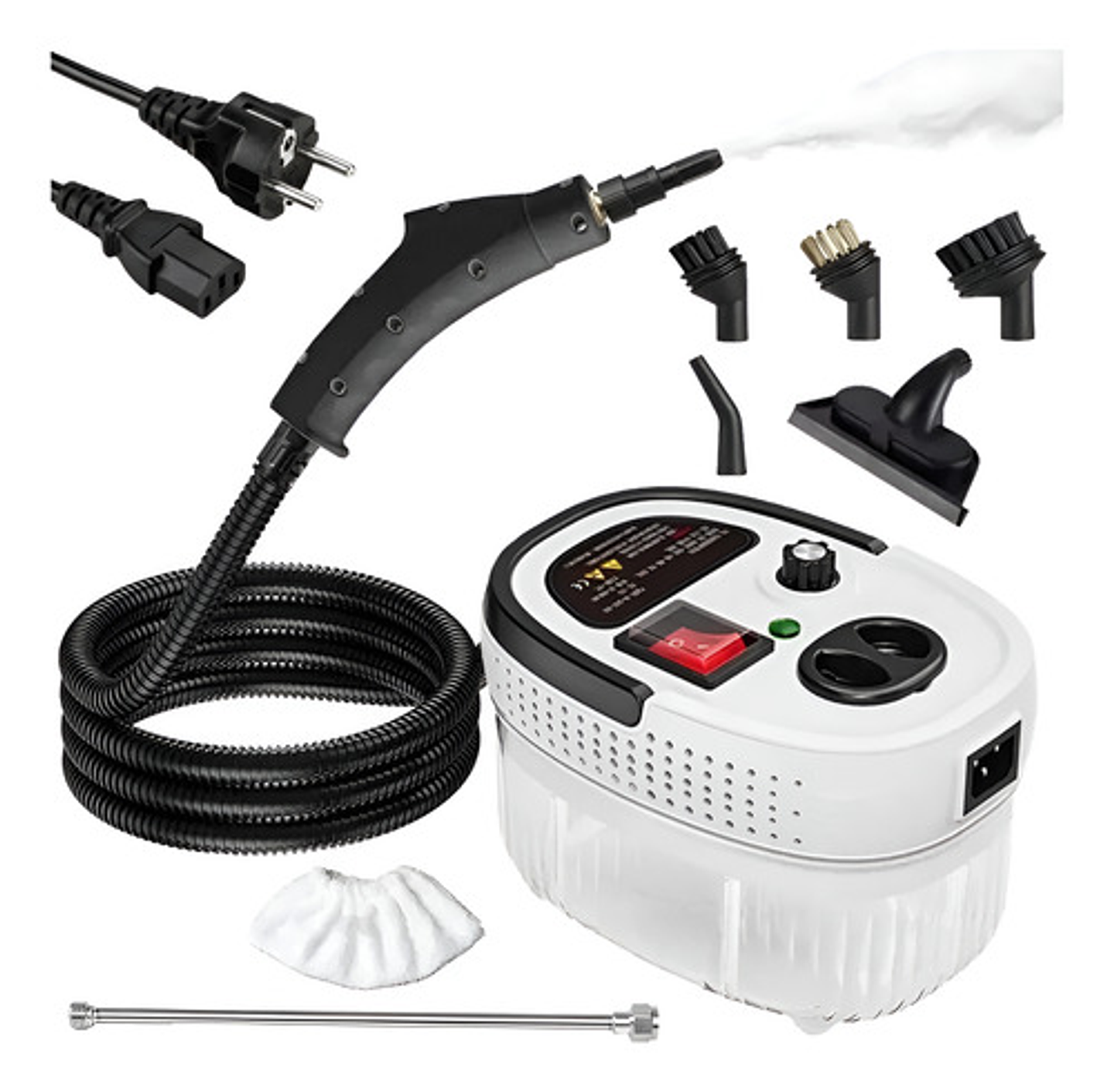 Limpiador A Vapor 2500w Alta Temperatura 6 Niveles De Presión Ajustable Limpieza Manchas Alfombra Ácaros Coche Vidrios Desinfección Cocina Baño Blanco 1