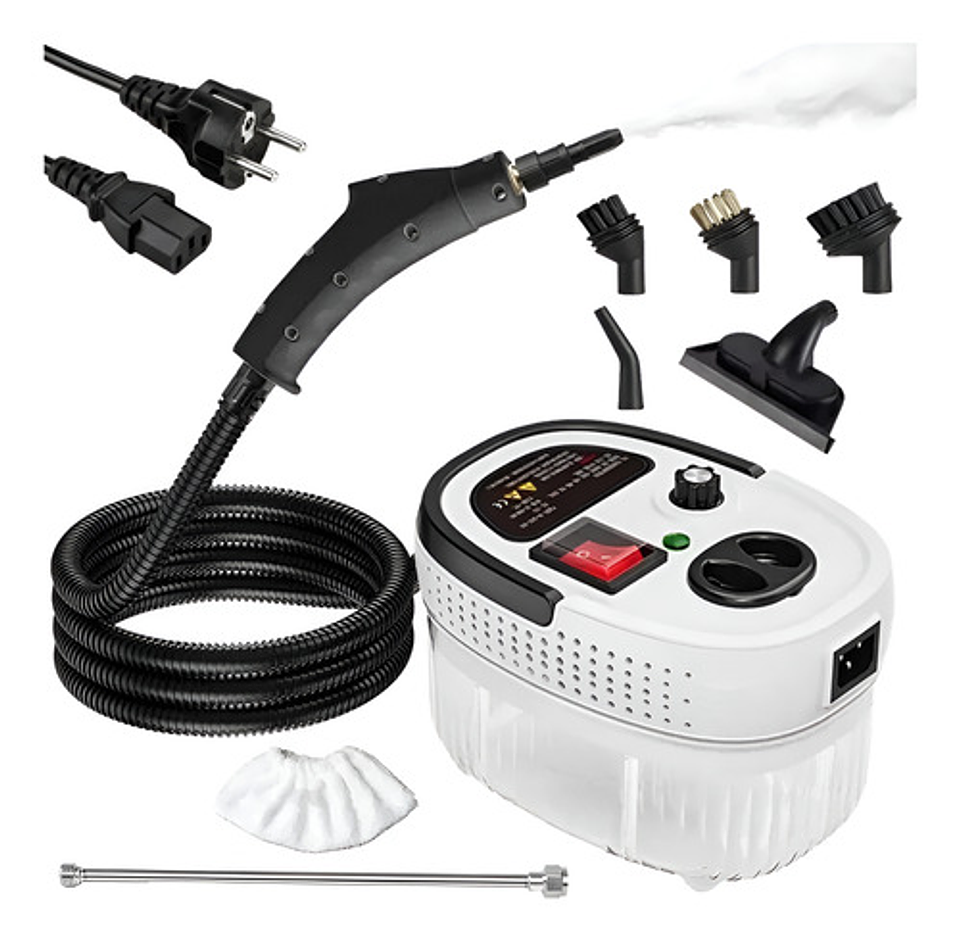 Limpiador A Vapor 2500w Alta Temperatura 6 Niveles De Presión Ajustable Limpieza Manchas Alfombra Ácaros Coche Vidrios Desinfección Cocina Baño Blanco 1