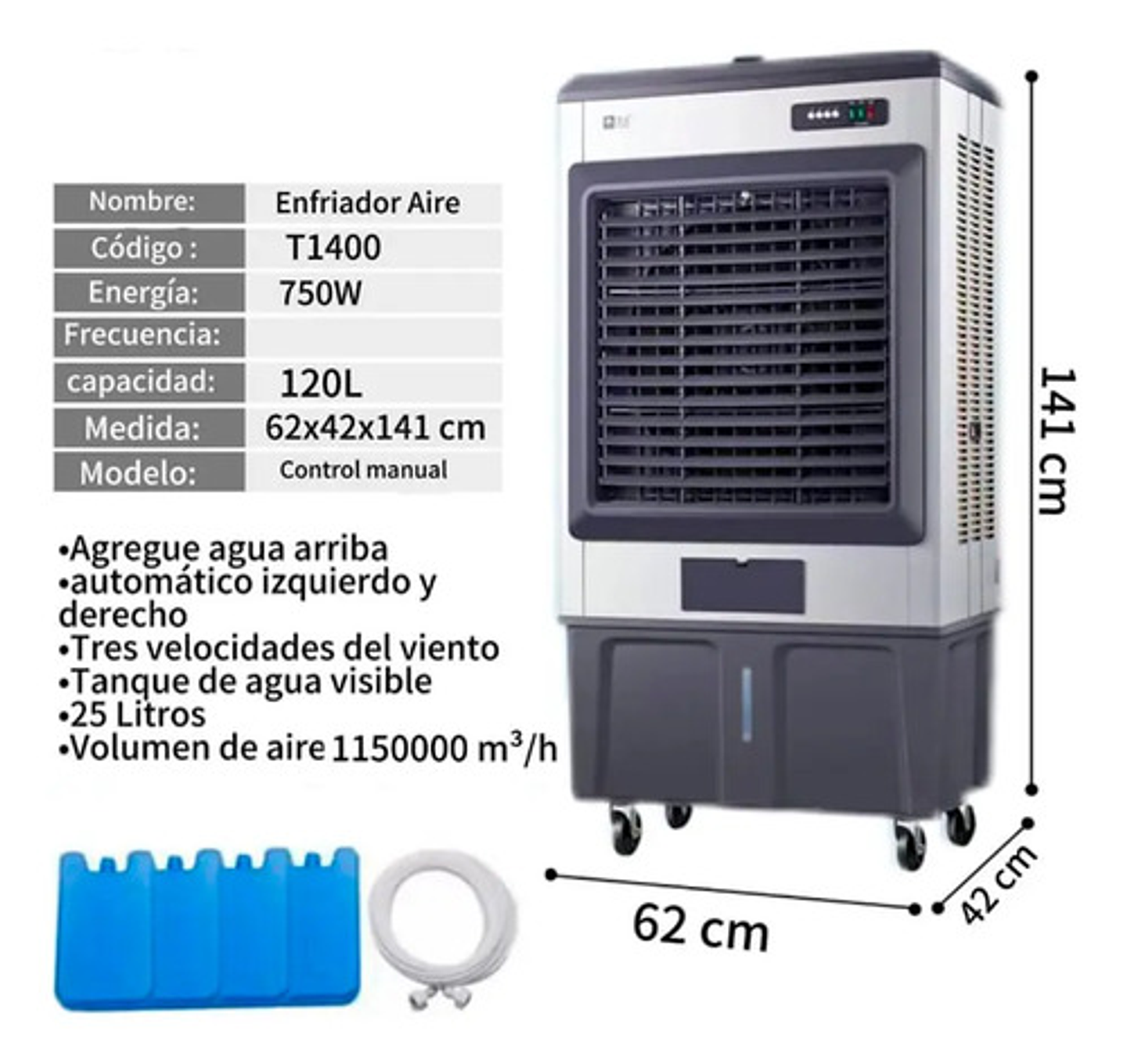 Enfriador De Aire Evaporativo Industrial Thek 120l 750w Modelo T1400 Oscilante Gris Oscuro 2