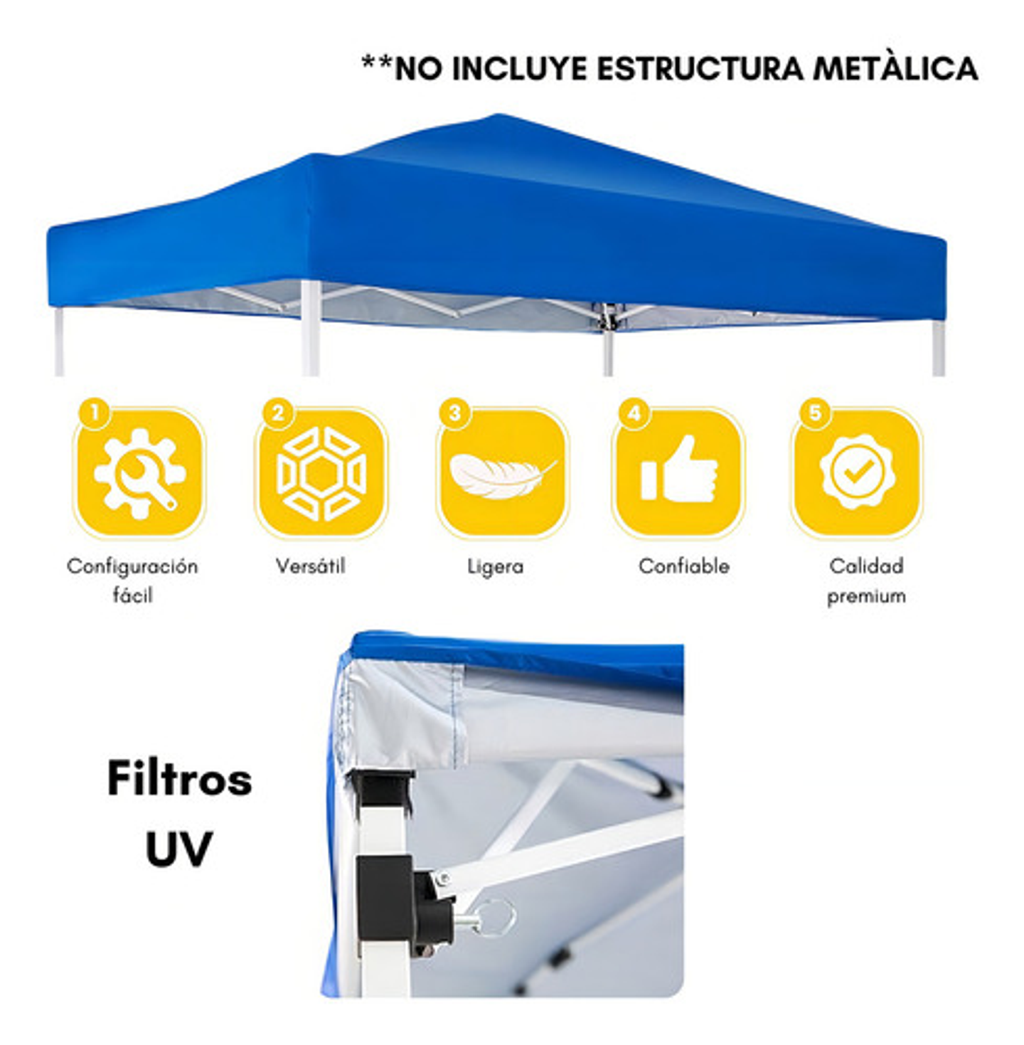 Lona Carpa Para Toldo Techo Impermeable Plegable 3x3 Repuesto/5201 Azul 8