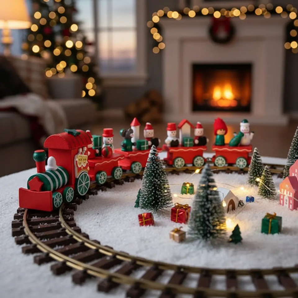 Tren Decorativo Navideño Miniatura 31cm Rojo Verde Thek 4