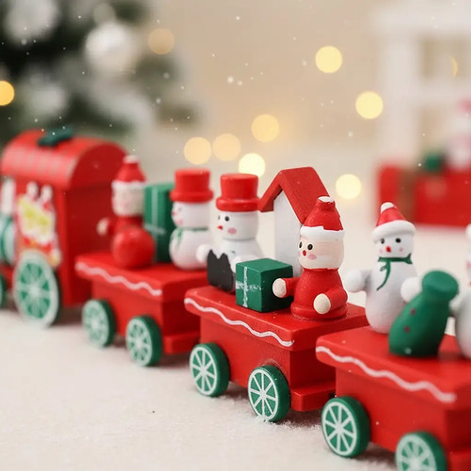 Tren Decorativo Navideño Miniatura 31cm Rojo Verde Thek 6