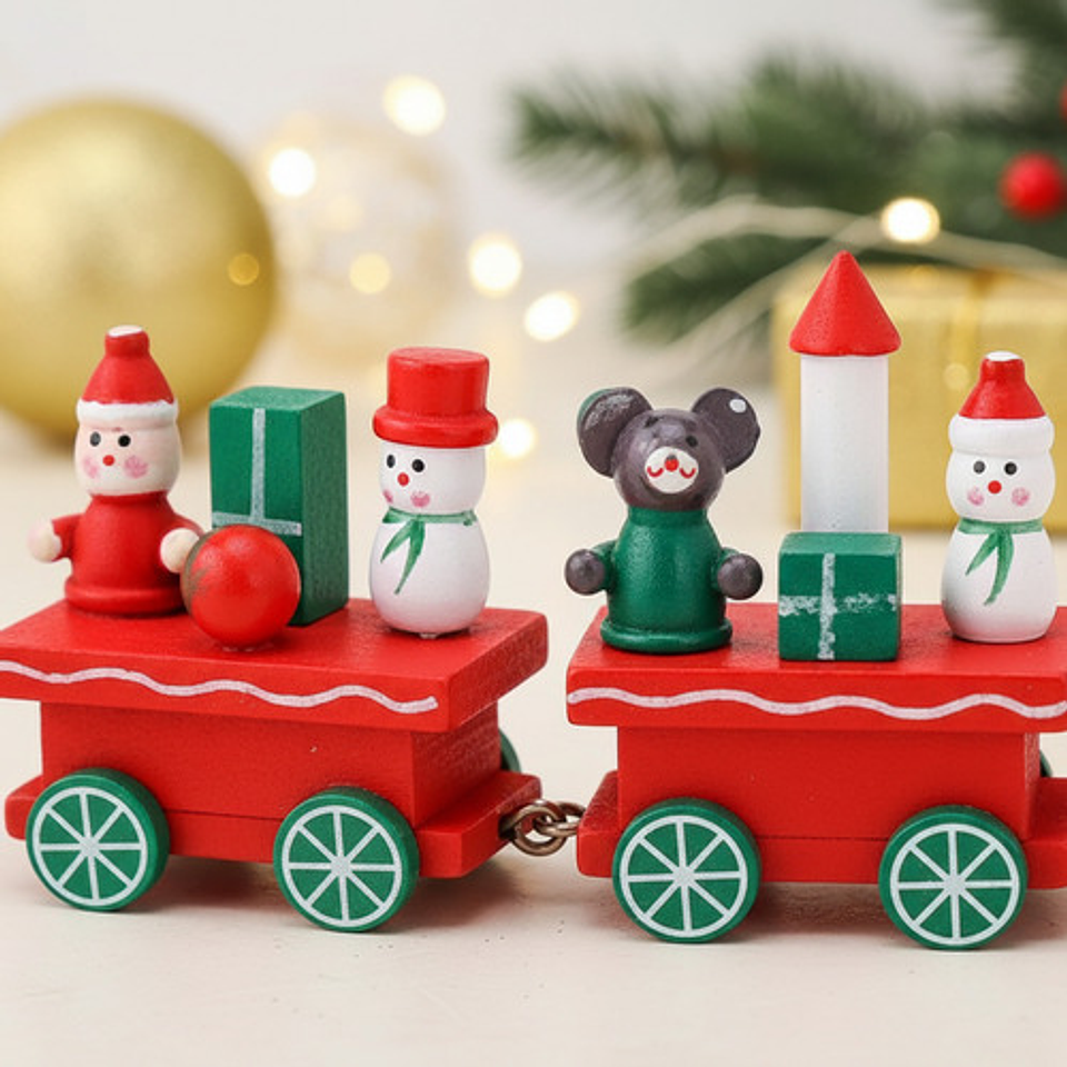 Tren Decorativo Navideño Miniatura 31cm Rojo Verde Thek 7