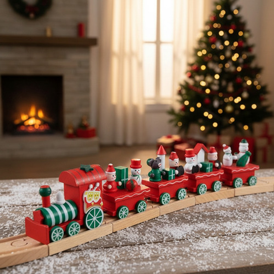Tren Decorativo Navideño Miniatura 31cm Rojo Verde Thek 8