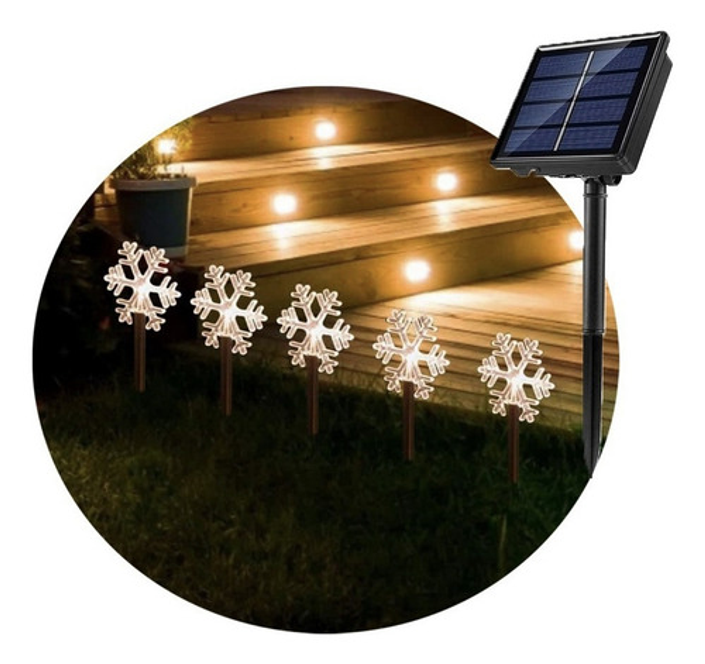 Luces Solares De Estaca Forma Nieve Led Cálido Pack 5 Unidades Black Negro 4
