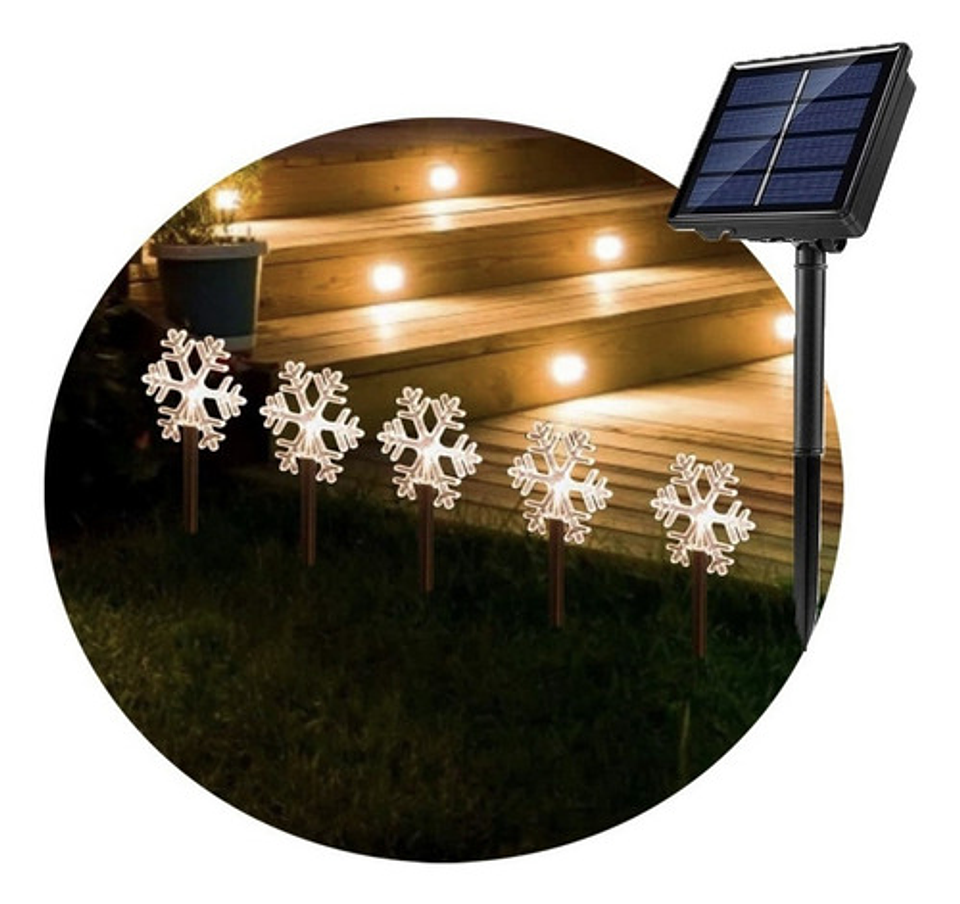 Luces Solares De Estaca Forma Nieve Led Cálido Pack 5 Unidades Black Negro 4