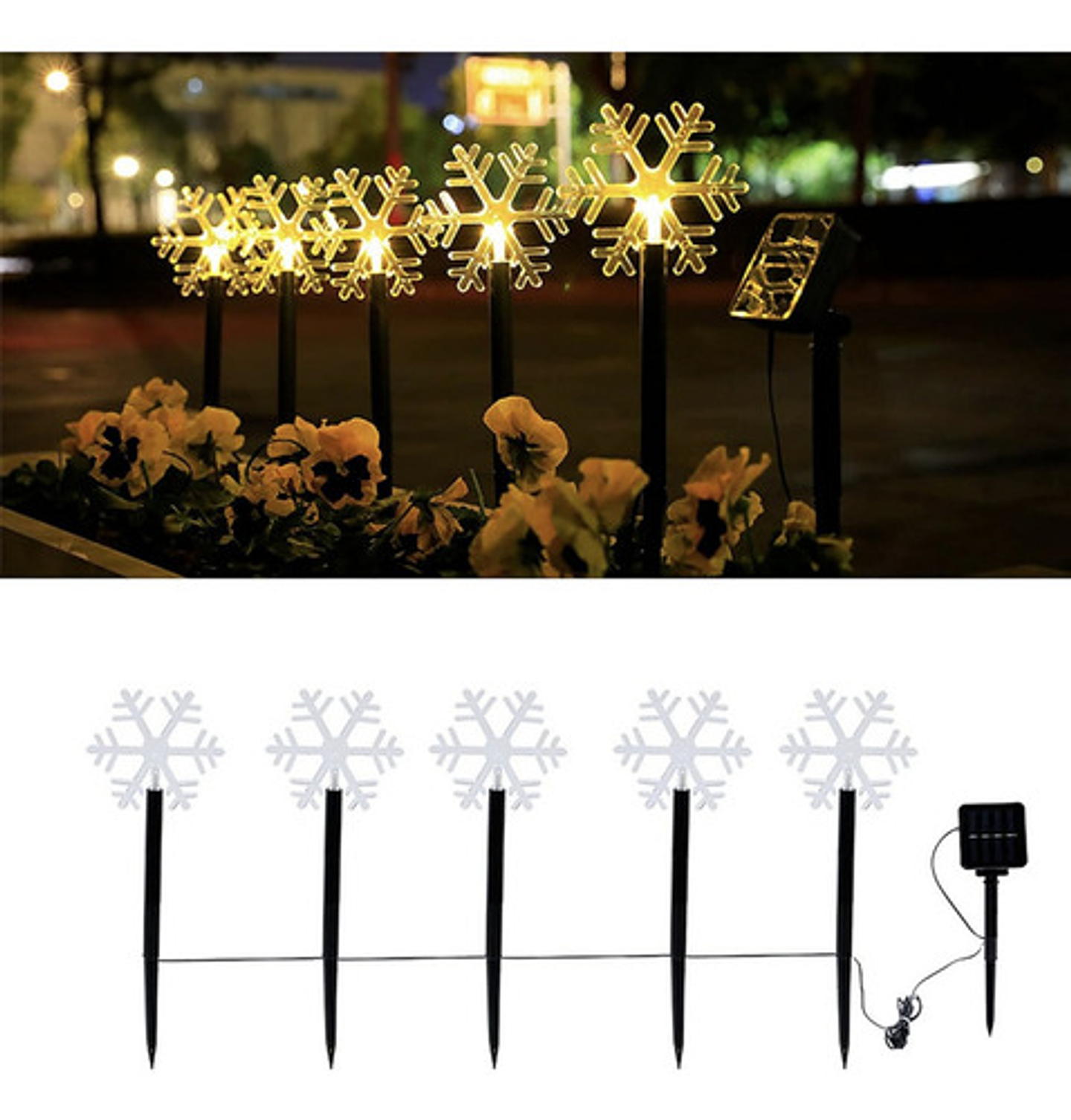 Luces Solares De Estaca Forma Nieve Led Cálido Pack 5 Unidades Black Negro 7