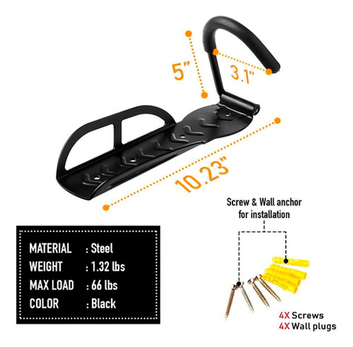 Gancho Bicicleta Resistente Colgar Pared Soporte Color Negro Black 4