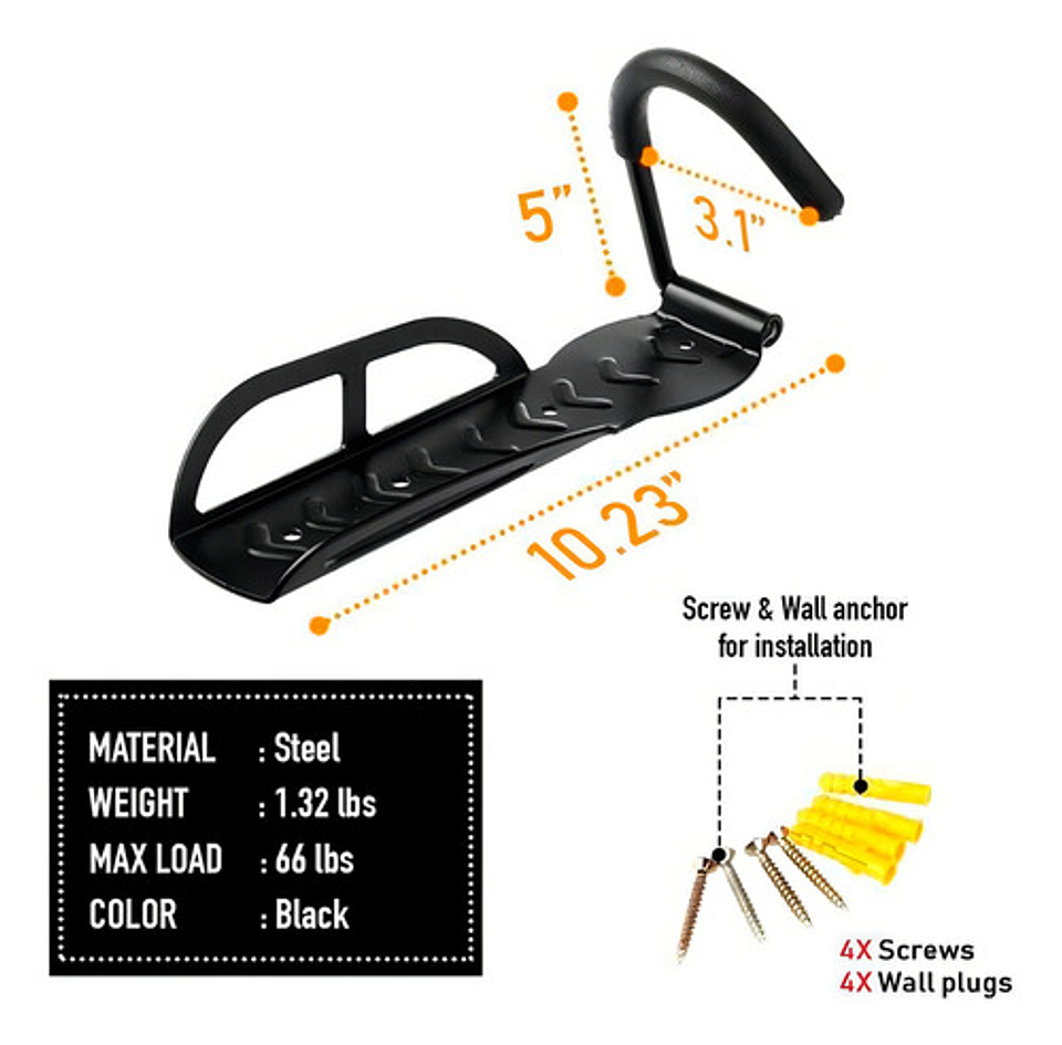 Gancho Bicicleta Resistente Colgar Pared Soporte Color Negro Black 4