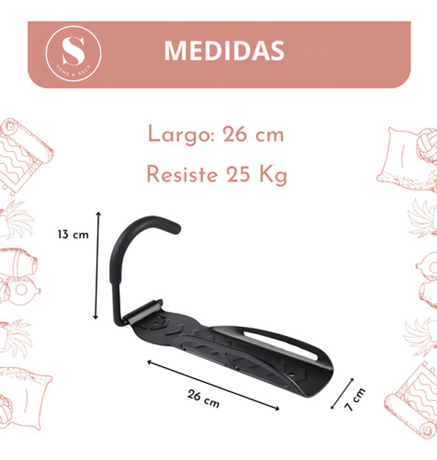 Gancho Bicicleta Resistente Colgar Pared Soporte Color Negro Black 8