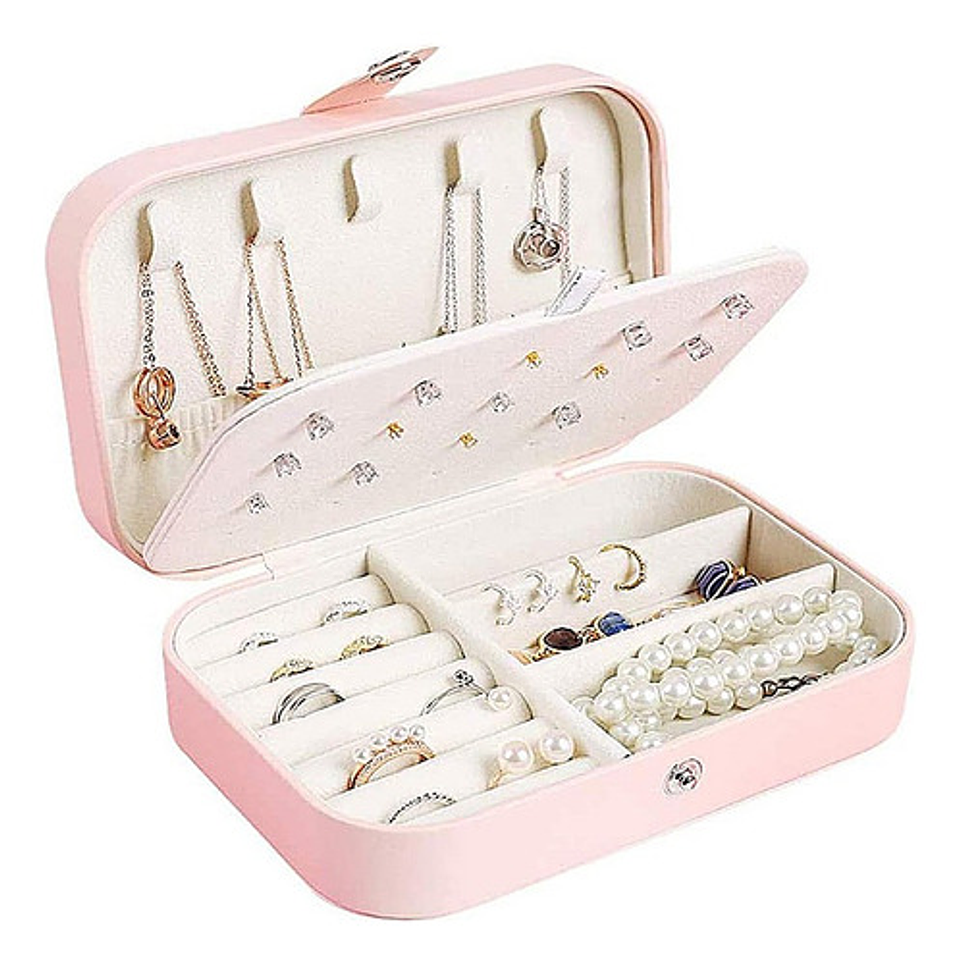 Estuche Joyero Portátil Thek Rosa Para Collar Anillo Aretes Viaje 1