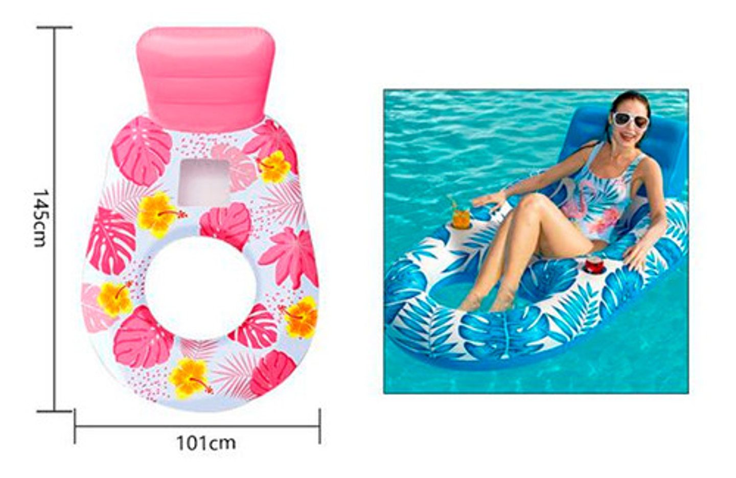 Flotador Reposera 145×101 Cm Con Respaldo Y Portavasos 2