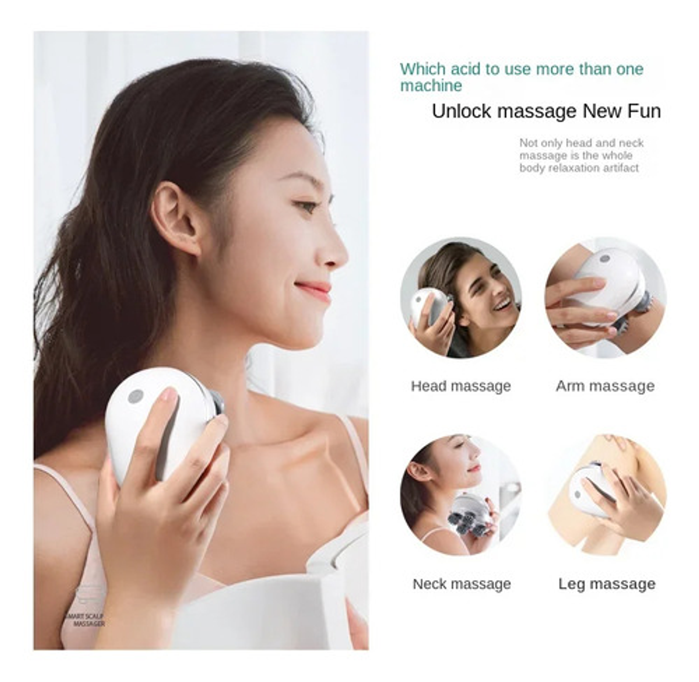 Masajeador Eléctrico Multifunción Cabeza Y Cuerpo Recargable Blanco 4