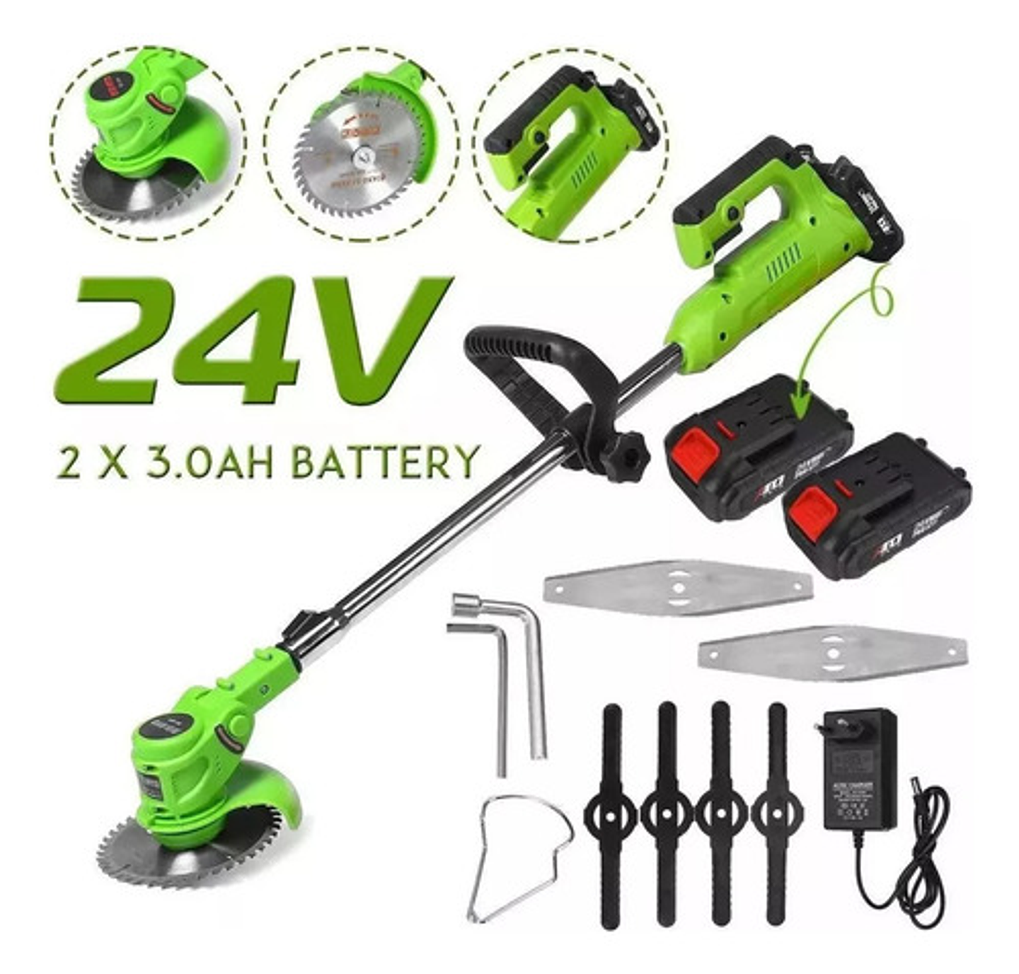 Cortadora De Pasto Inalambrica 21v - 2 Baterias Y Accesorios Verde 1