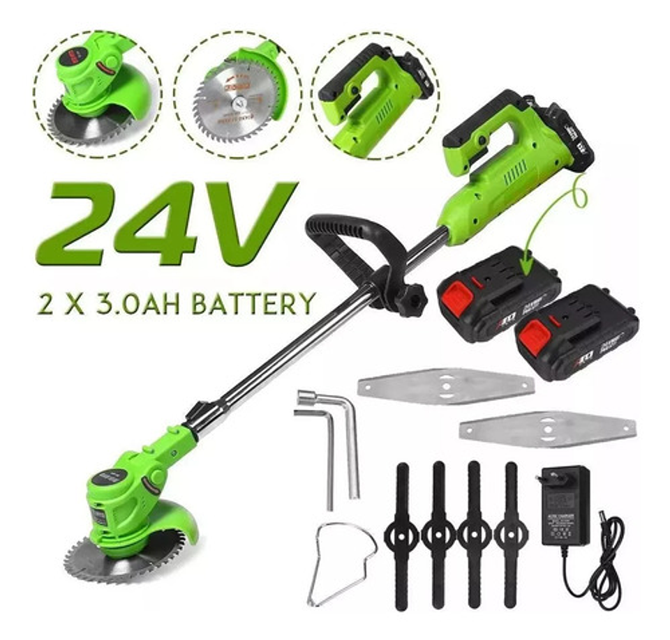 Cortadora De Pasto Inalambrica 21v - 2 Baterias Y Accesorios Verde 1