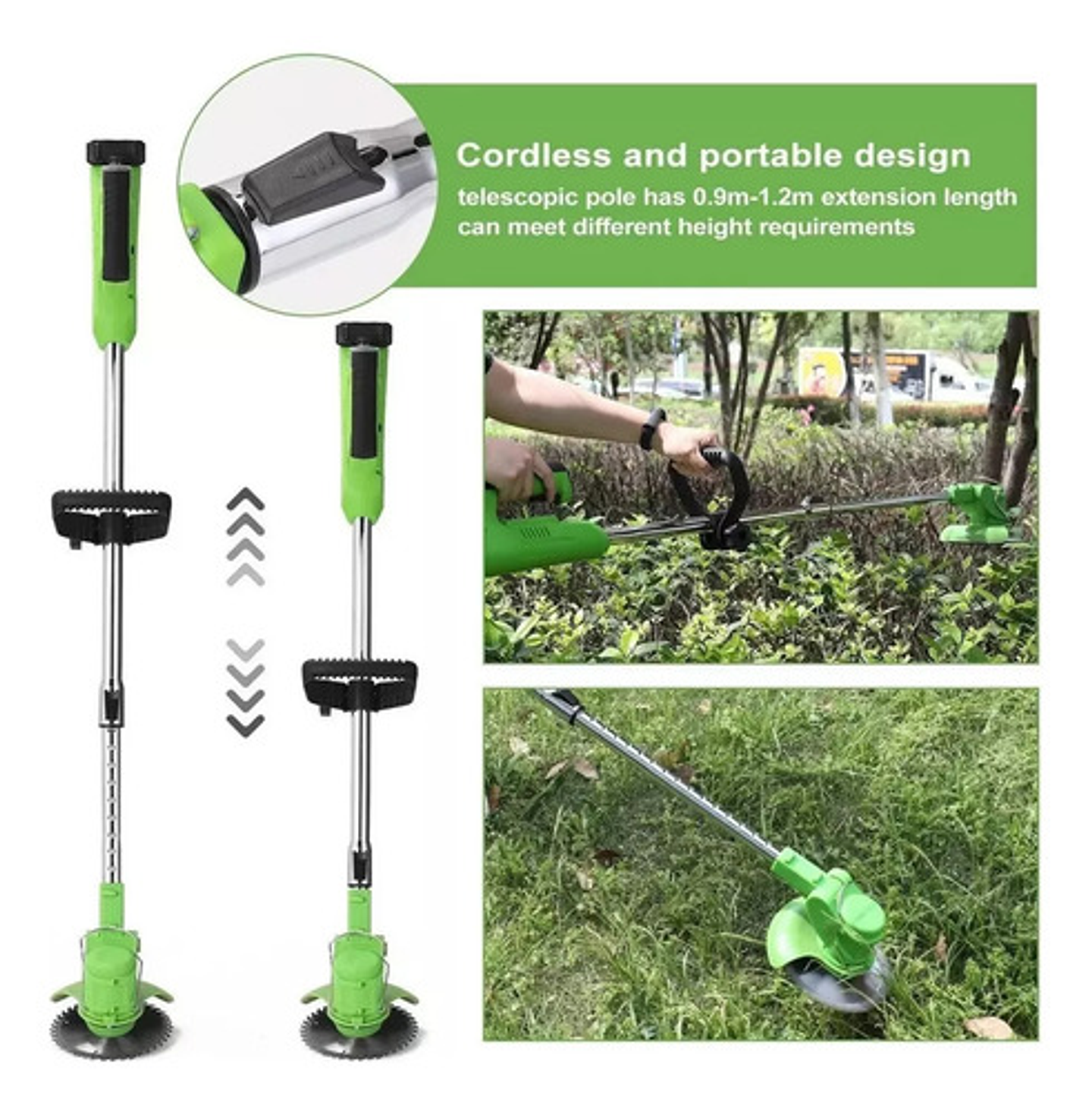 Cortadora De Pasto Inalambrica 21v - 2 Baterias Y Accesorios Verde 3