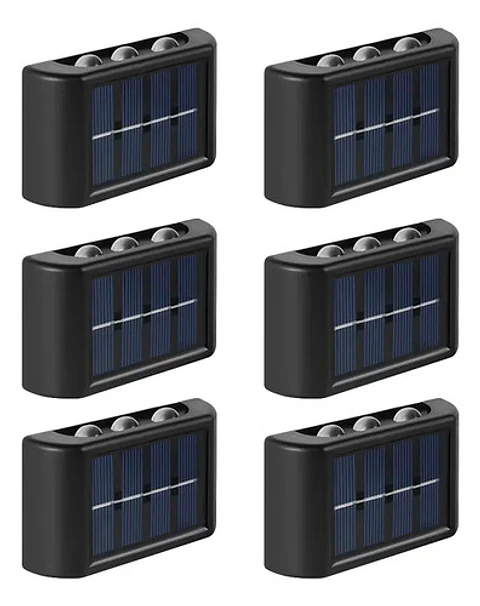 Pack X6 Aplique Solar Exterior Luz Calida Aplique Muro