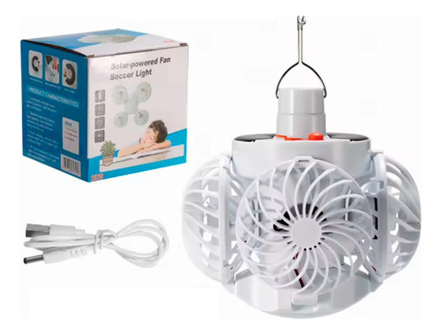Ventilador Solar 2 En 1 Con Luz Led Plegable Camping Exterio Blanco 1
