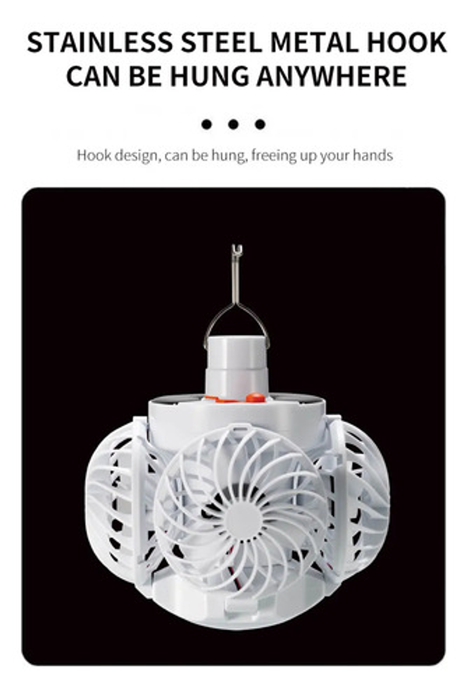 Ventilador Solar 2 En 1 Con Luz Led Plegable Camping Exterio Blanco 3