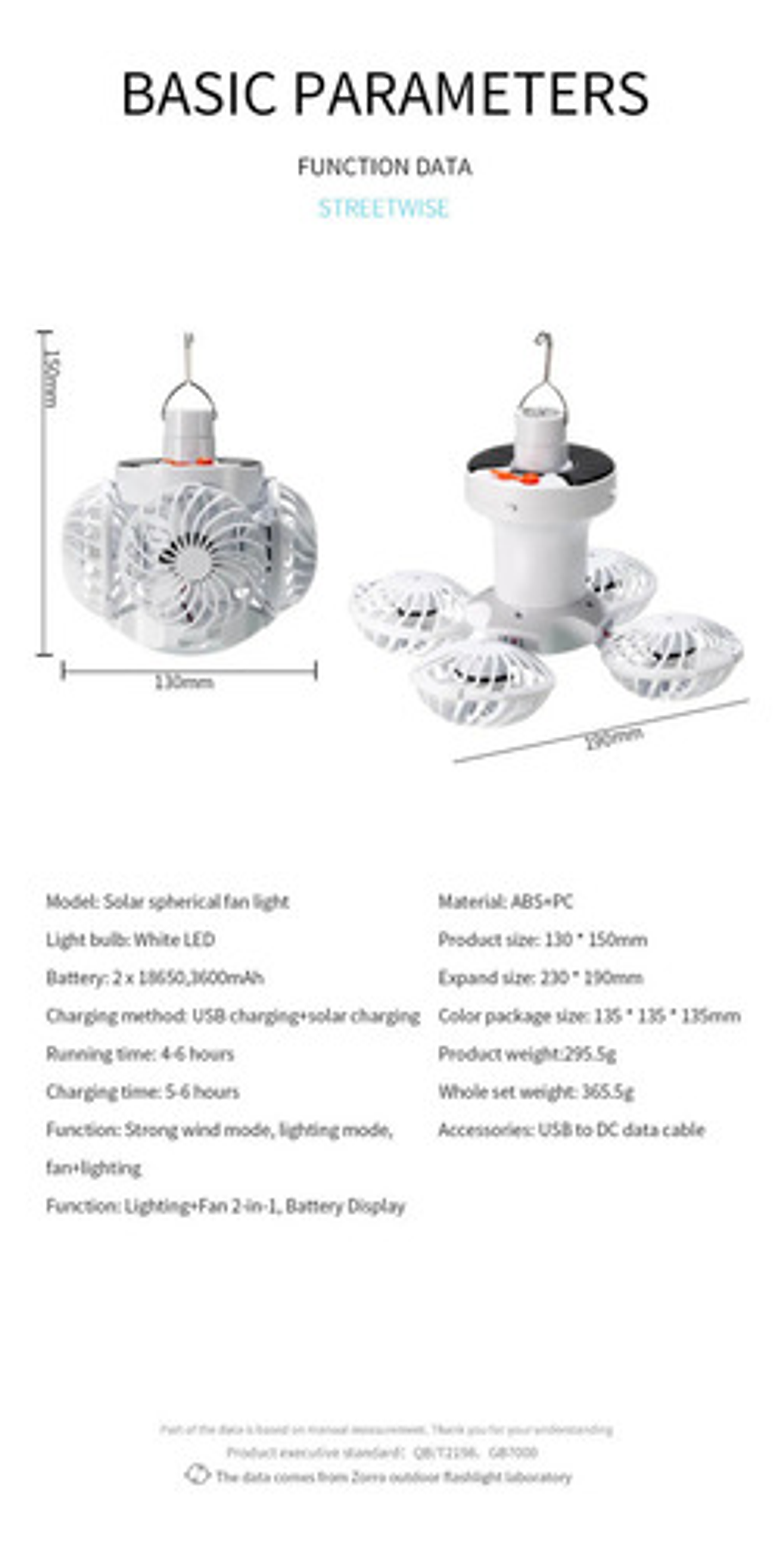 Ventilador Solar 2 En 1 Con Luz Led Plegable Camping Exterio Blanco 8