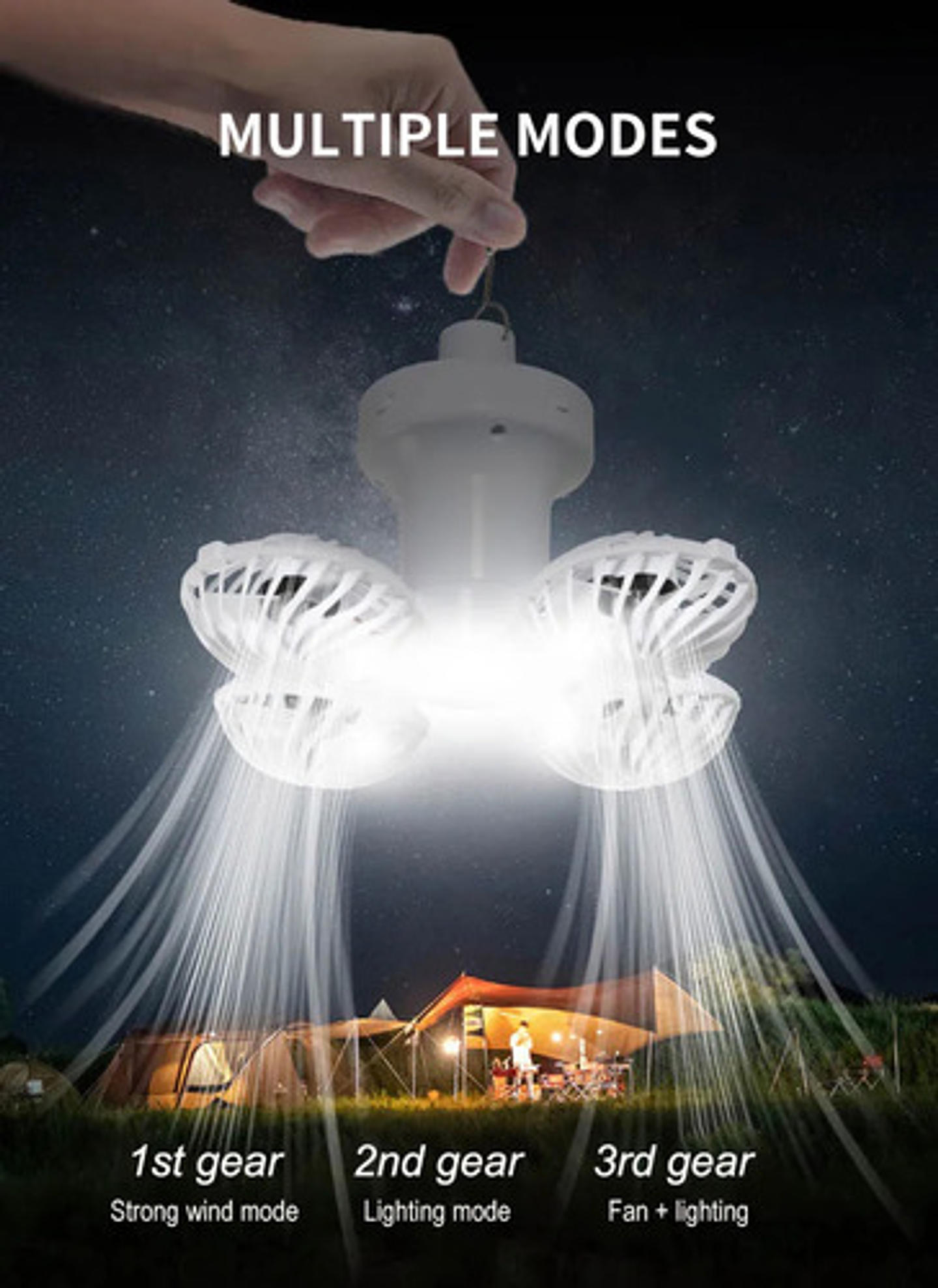 Ventilador Solar 2 En 1 Con Luz Led Plegable Camping Exterio Blanco 9