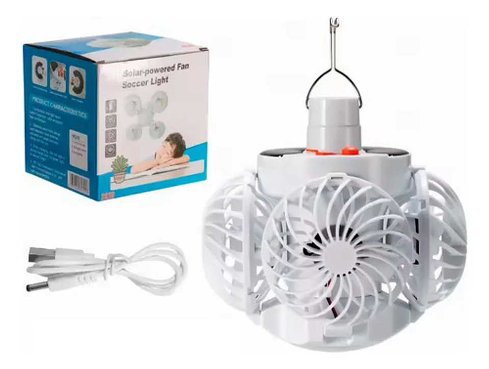 Ventilador Solar 2 En 1 Con Luz Led Plegable Camping Exterio Blanco 1