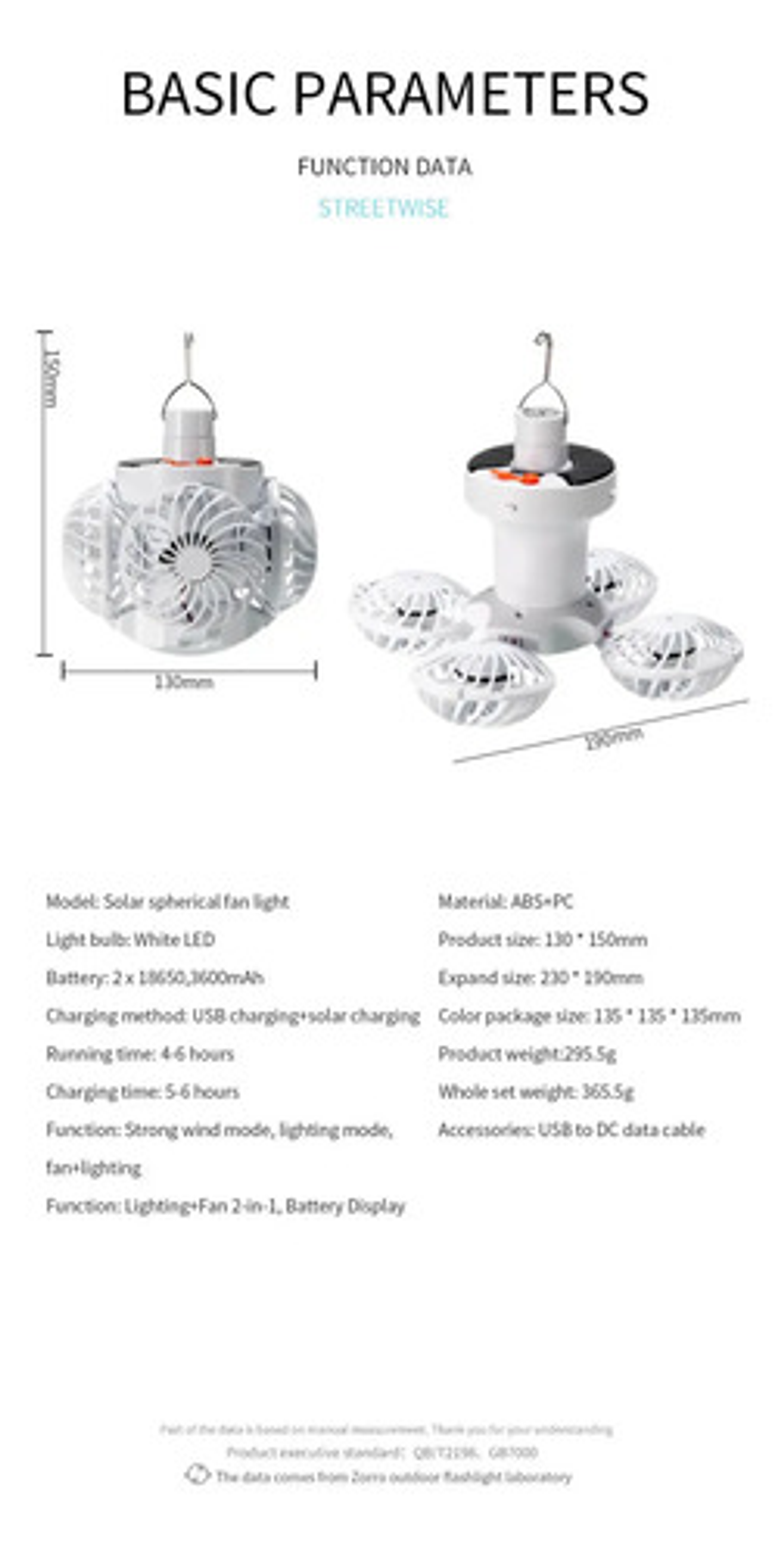 Ventilador Solar 2 En 1 Con Luz Led Plegable Camping Exterio Blanco 10